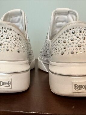 Snoop Dogg White Crystal Slip-On Sneakers for Women